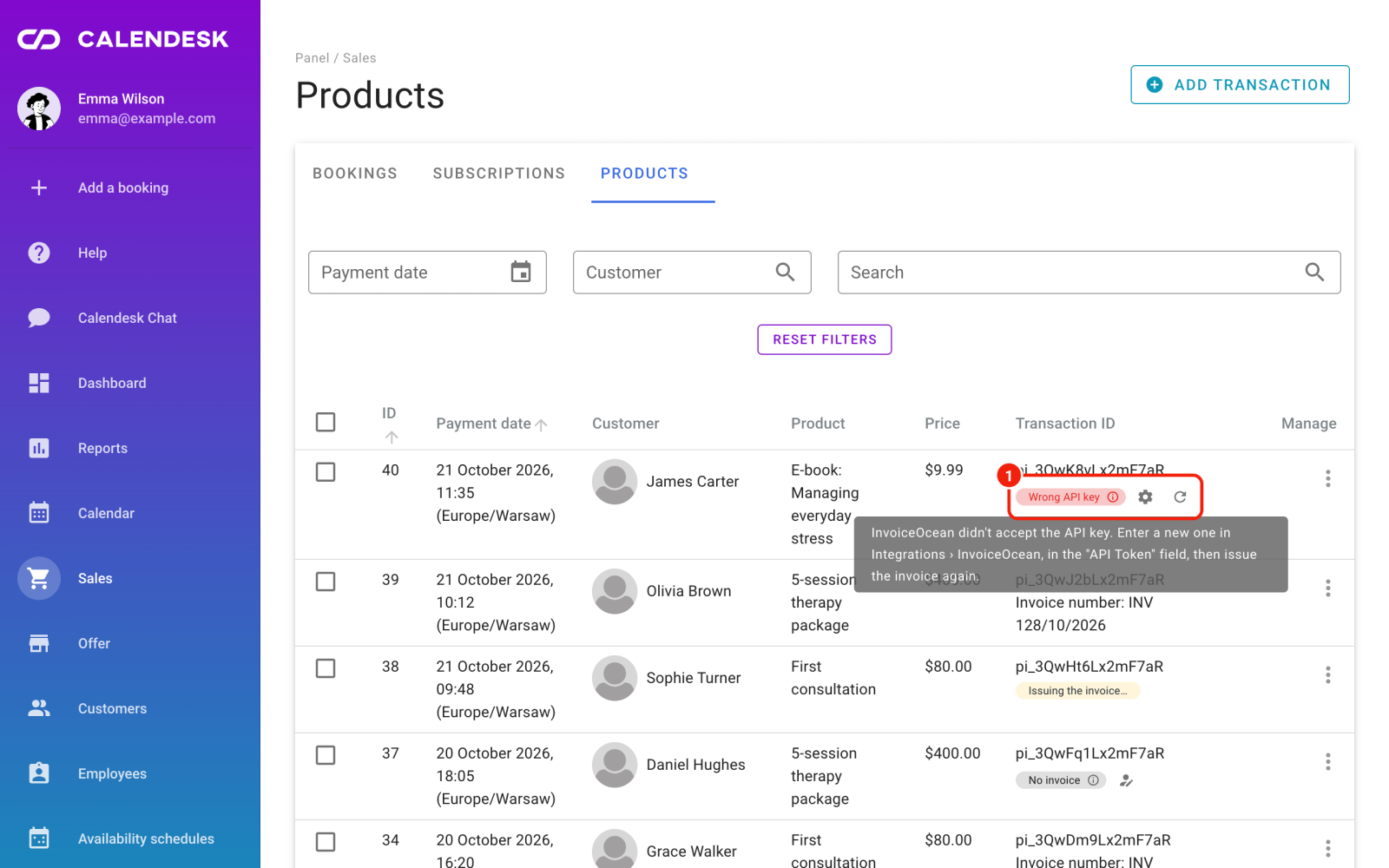Payment with an invoice error and a hint on what to fix